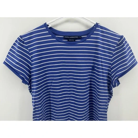 Ralph Lauren Sport Striped Pony Top T Shirt Womens L Blue White - Picture 4 of 8